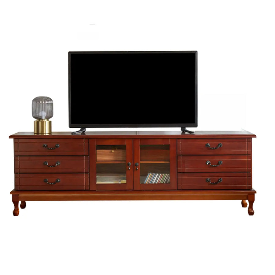 Cream Wood Rectangular TV Stand with Cabinet Drawers