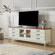 Cream Wood Rectangular TV Stand with Cabinet Drawers
