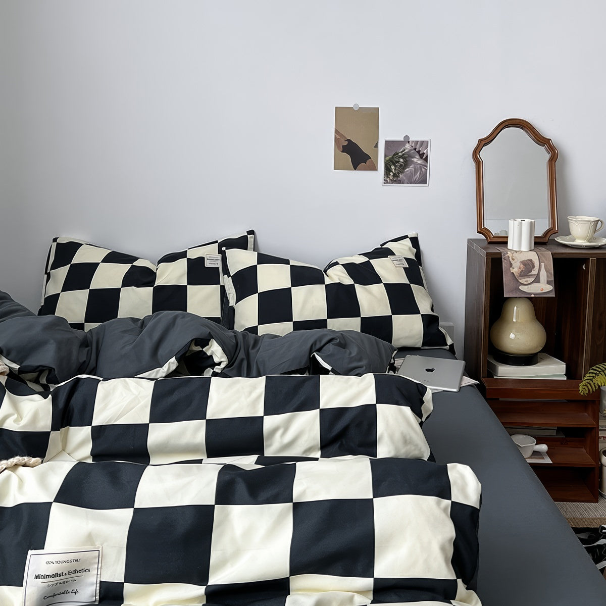Black & Cream Checkered Bedding Set