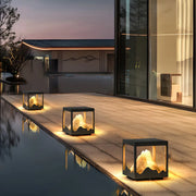 Creative Black Cube Frame Hill Metal Outdoor Solar Pillar Light