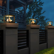 Creative Black Cube Frame Hill Metal Outdoor Solar Pillar Light