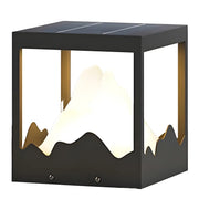 Creative Black Cube Frame Hill Metal Outdoor Solar Pillar Light