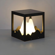 Creative Black Cube Frame Hill Metal Outdoor Solar Pillar Light