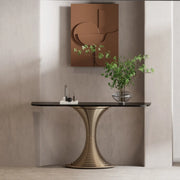 Creative Pedestal Half-Moon Sintered Stone Gold Console Table