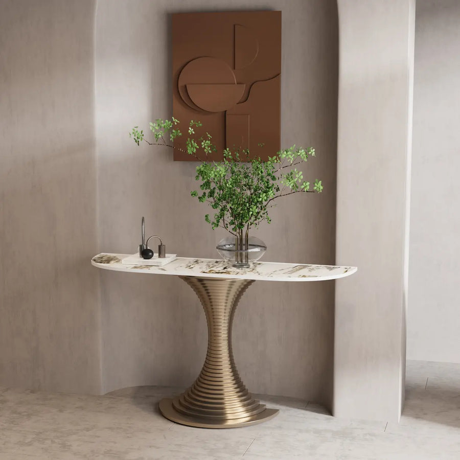 Creative Pedestal Half-Moon Sintered Stone Gold Console Table