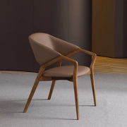Curved Back Arm Chair Leather Wood Frame Dining Chair