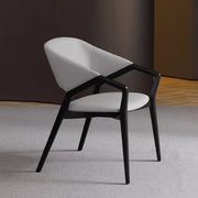 Curved Back Arm Chair Leather Wood Frame Dining Chair