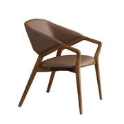 Curved Back Arm Chair Leather Wood Frame Dining Chair