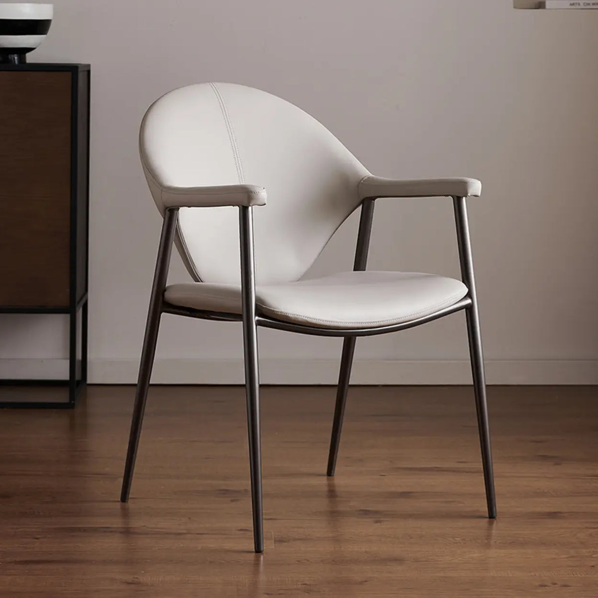 Curved Faux Leather Armrest Metal Dining Chairs Gray