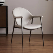 Curved Faux Leather Armrest Metal Dining Chairs Gray