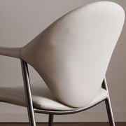Curved Faux Leather Armrest Metal Dining Chairs Gray