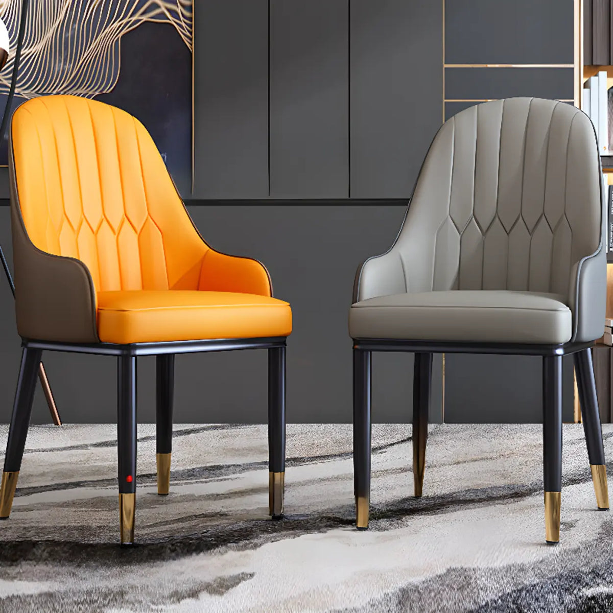 Curved Leather Upholstered Arm Standard Dining Chair