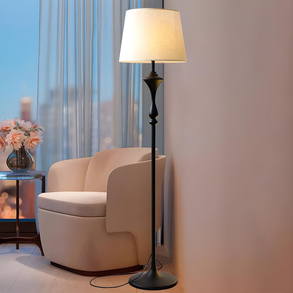 Cylinder Fabric Shade Black Traditional Floor Lamp