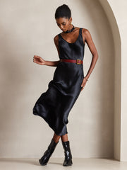 100% Mulberry Silk Sleeveless U Neck Midi Long Dress