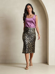 19Momme 100% Mulberry Silk Leopard Print Stretch Straight Long Skirt