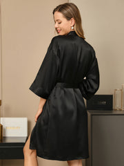 100% Mulberry Silk 3/4 Sleeve Women's Kimono Wrap Robe