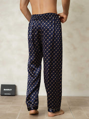 Men's 100% Mulberry Silk Chain Print Sleep Pants with Elastic Waist