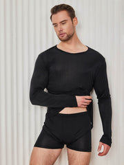 Mens Fashion Silk Long Sleeve Crewneck Tee