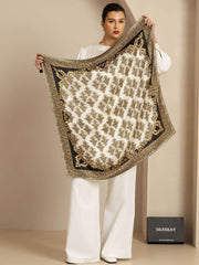 100% Mulberry Silk Vintage-Inspired Pattern  Square Scarf - Size 90x90cm