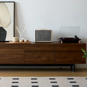 Dark Walnut Wood Cabinet Door Long Rectangle TV Stand