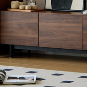 Dark Walnut Wood Cabinet Door Long Rectangle TV Stand