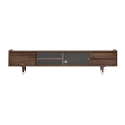 Dark Walnut Wood Drawers Shelves Cabinets TV Stand