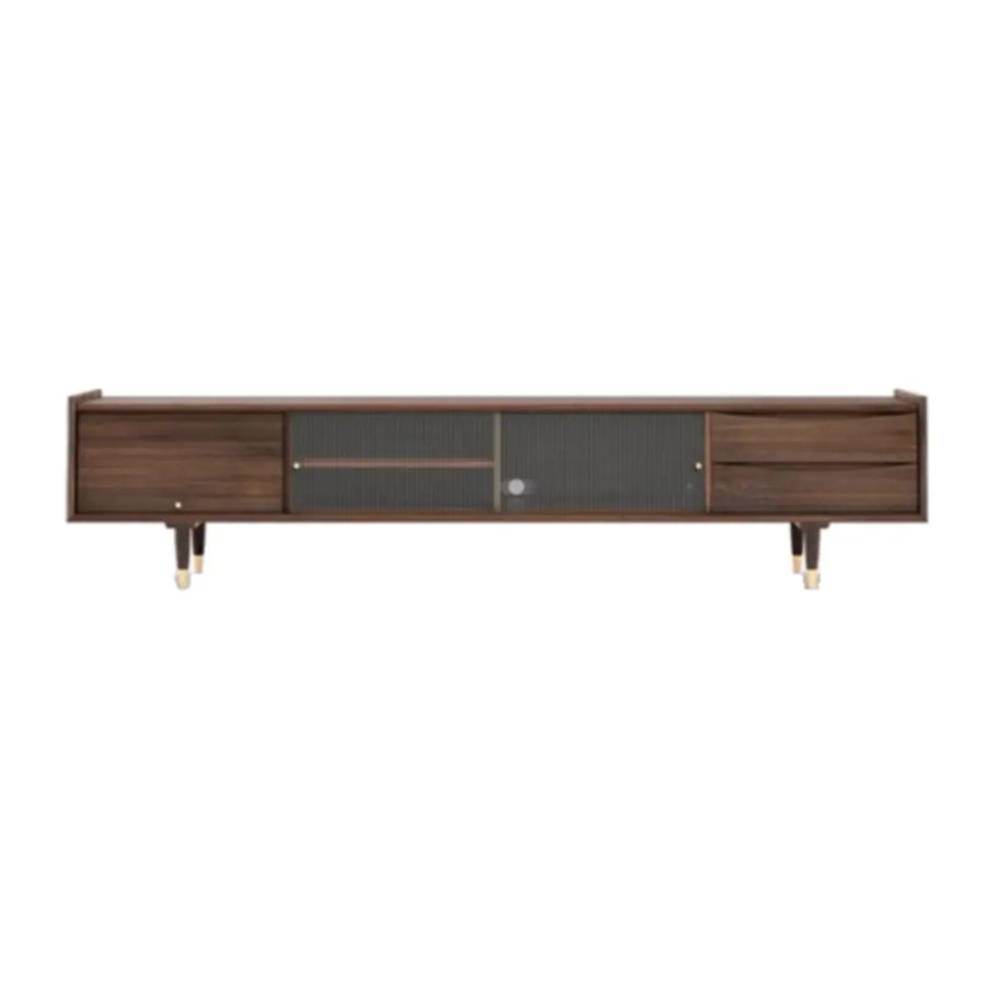Dark Walnut Wood Drawers Shelves Cabinets TV Stand