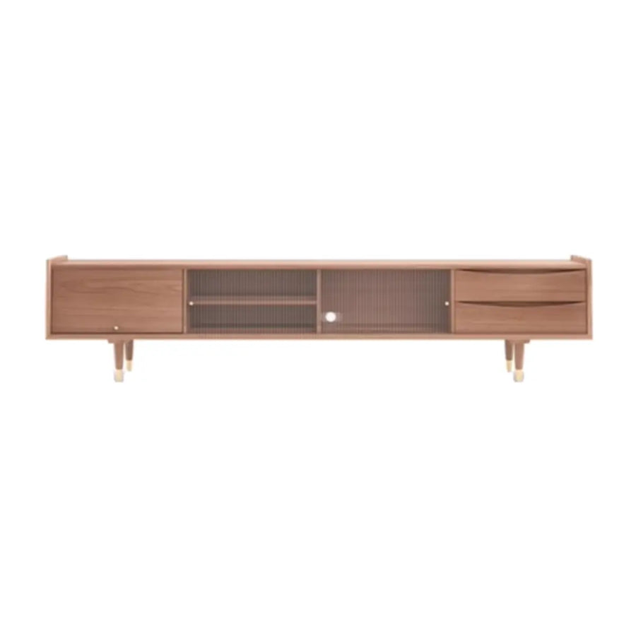 Dark Walnut Wood Drawers Shelves Cabinets TV Stand