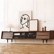 Dark Walnut Wood Drawers Shelves Cabinets TV Stand