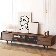 Dark Walnut Wood Drawers Shelves Cabinets TV Stand