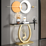 Decorative Oval Deer Base Sintered Stone Gold Console Table