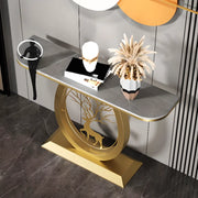 Decorative Oval Deer Base Sintered Stone Gold Console Table