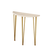 Demilune Pine Wood Gold Metal Three Legs Console Table