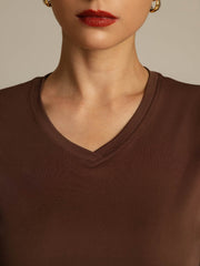 Clearance - 100% Mulberry Silk V Neck Short-Sleeve Snag-Resistant Women's T-Shirt