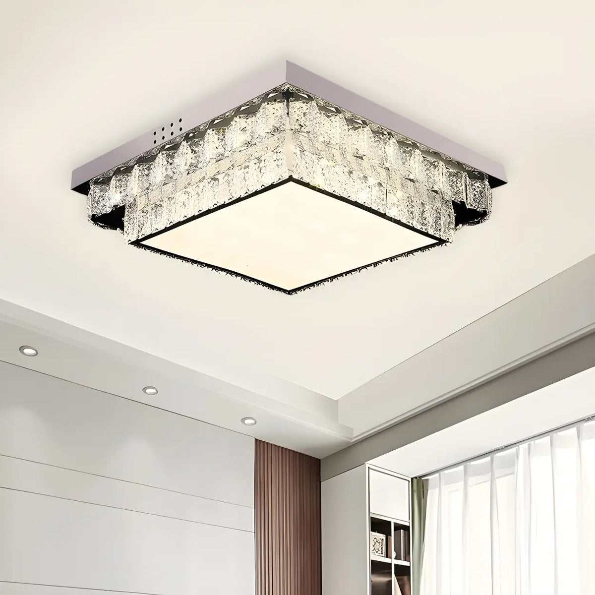 Dimmable Chrome Square Crystal LED Flush Mount Light