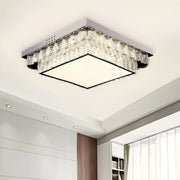 Dimmable Chrome Square Crystal LED Flush Mount Light