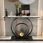 Double Iron Circle Base White Stone Large Console Table