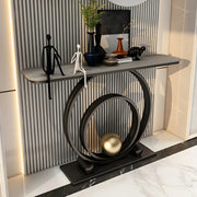 Double Iron Circle Base White Stone Large Console Table