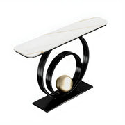 Double Iron Circle Base White Stone Large Console Table