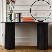 Double Pedestal Oval White Sintered Stone Console Table