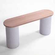 Double Pedestal Oval White Sintered Stone Console Table