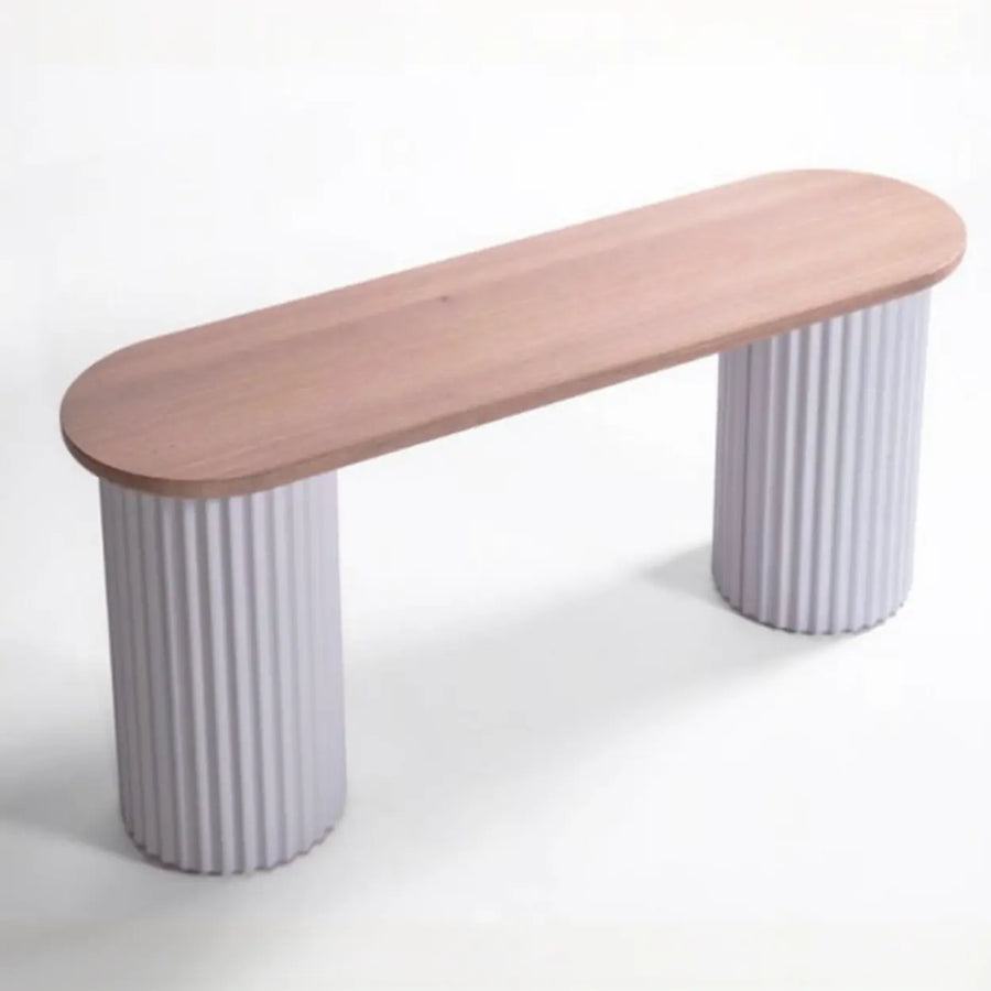 Double Pedestal Oval White Sintered Stone Console Table