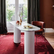 Double Pedestal Oval White Sintered Stone Console Table