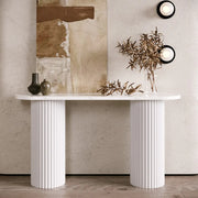 Double Pedestal Oval White Sintered Stone Console Table