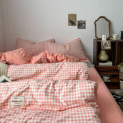 Peachy Pink Gingham Bedding Set