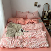 Peachy Pink Gingham Bedding Set