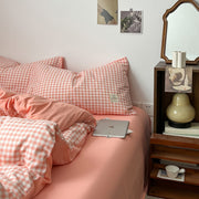 Peachy Pink Gingham Bedding Set