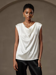 19Momme Silk Cap Sleeve Cowl Neck Women's Top