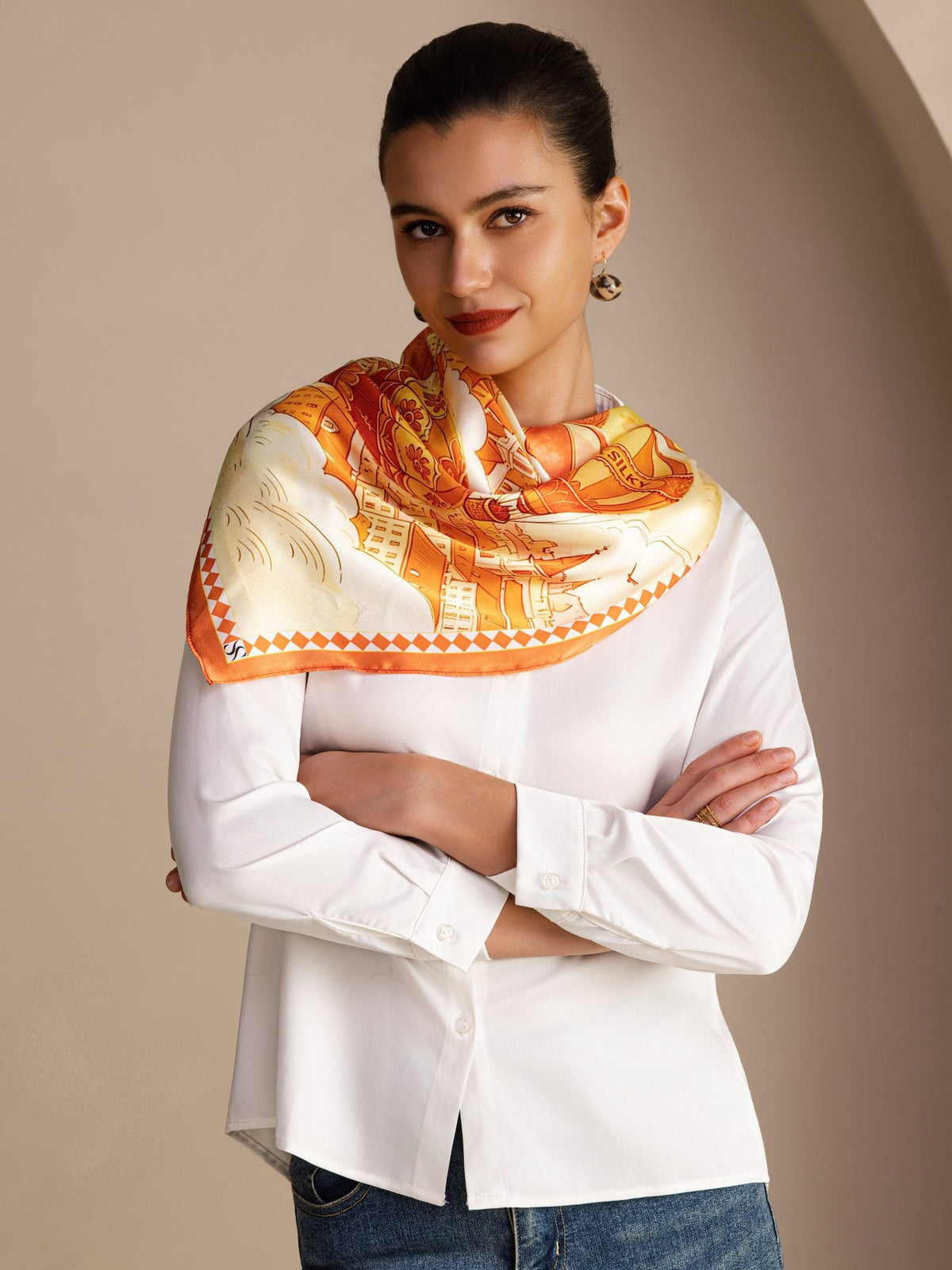 100% Mulberry Silk Hot Air Balloon Pattern Scarf - Size 90x90cm