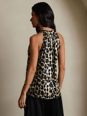 19Momme Silk Leopard Print Sleeveless Halter Neck Women's Top